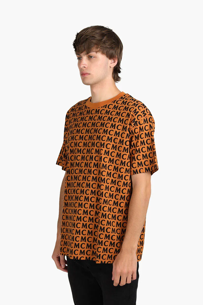 MCM Men All Over MCM Print T-Shirt in Cognac/Black 2