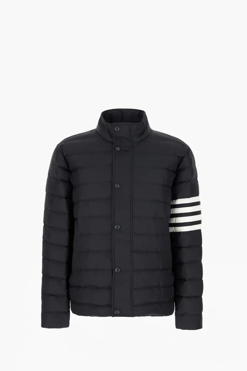 THOM BROWNE Men Shiny Ripstop Lightweight Down Filled 4-Bar Jacket in Navy Nylon 1