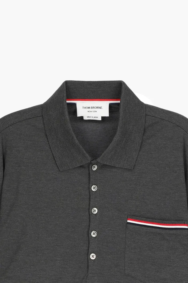 THOM BROWNE Men Pique Pocket Polo Shirt in Dark Grey Cotton 2