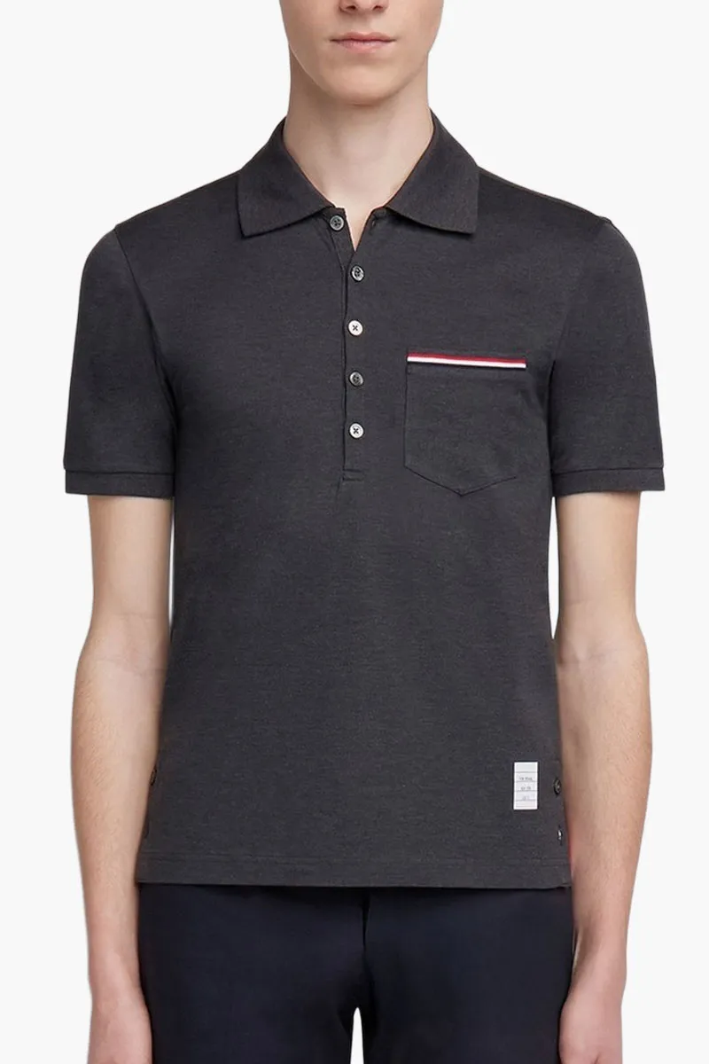 THOM BROWNE Men Pique Pocket Polo Shirt in Dark Grey Cotton 3
