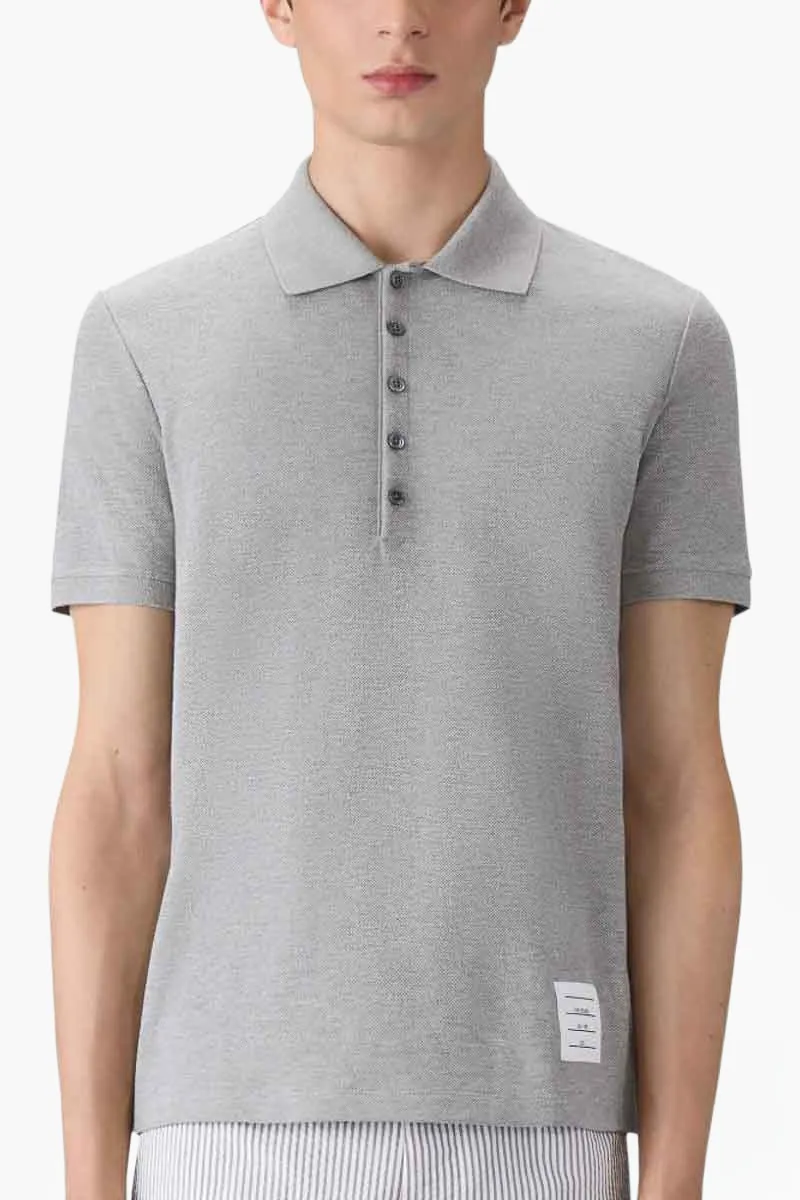 THOM BROWNE Men 4-Bar Classic Pique Polo Shirt in Light Grey Cotton 1