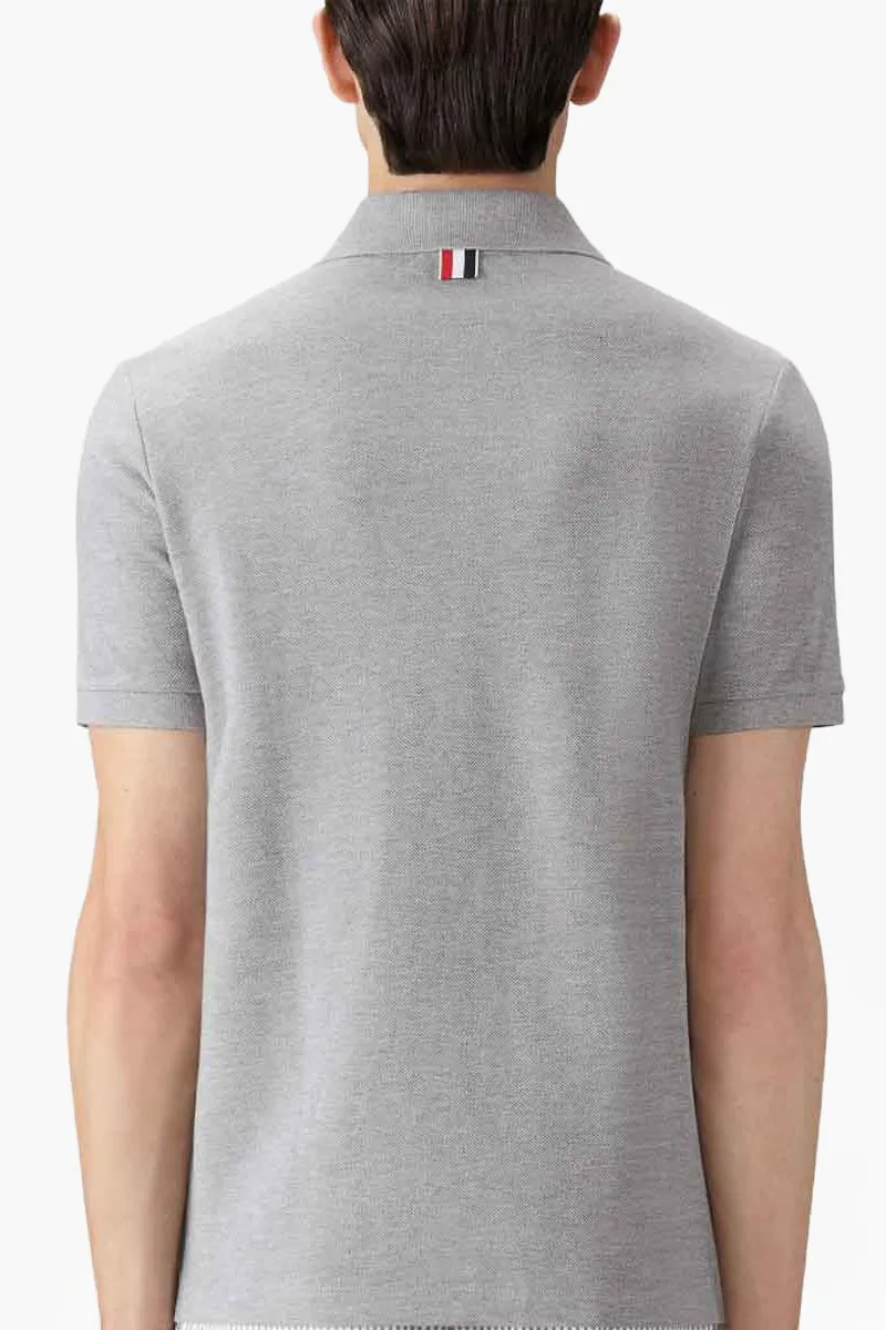 THOM BROWNE Men 4-Bar Classic Pique Polo Shirt in Light Grey Cotton 2