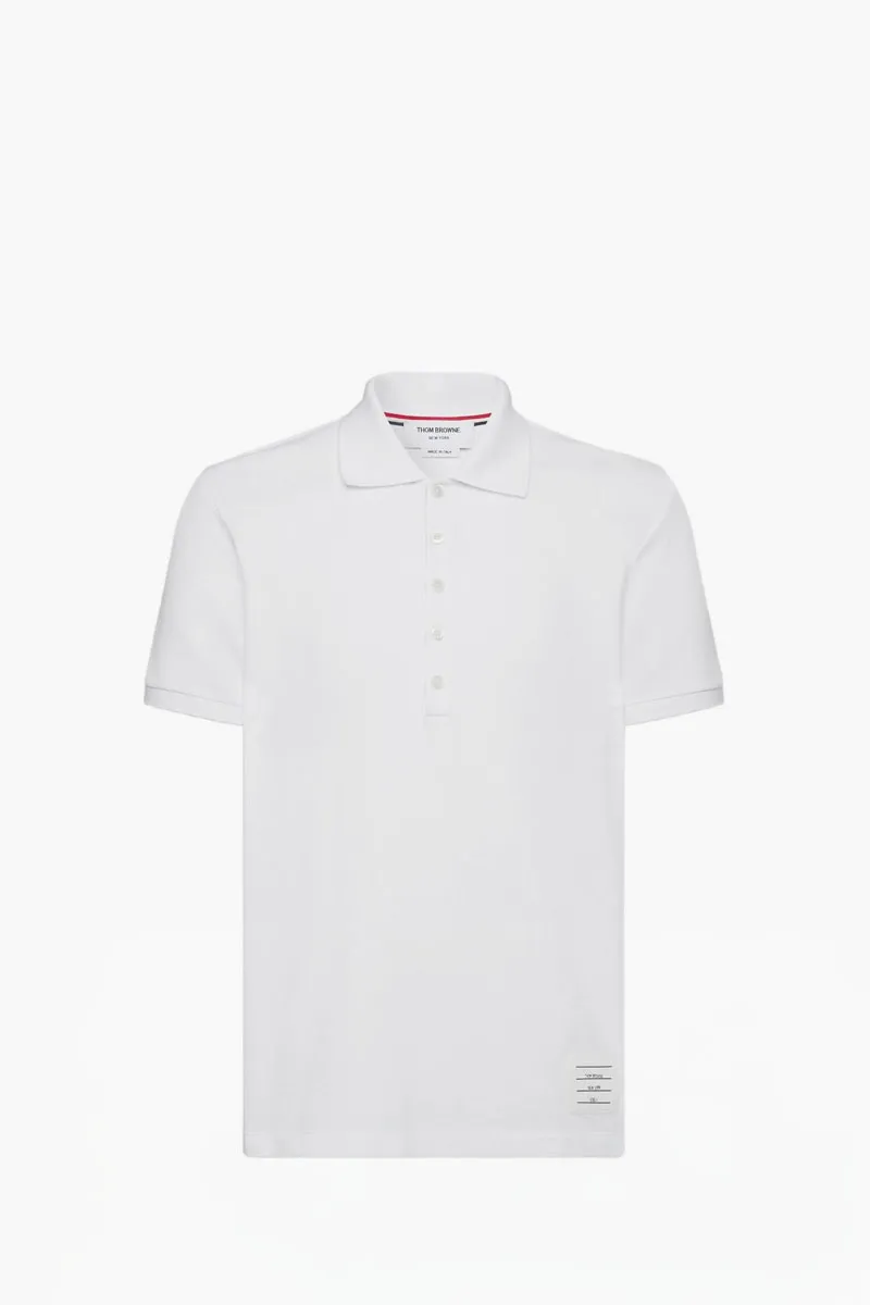 THOM BROWNE Men 4-Bar Classic Pique Polo Shirt in White Cotton 0