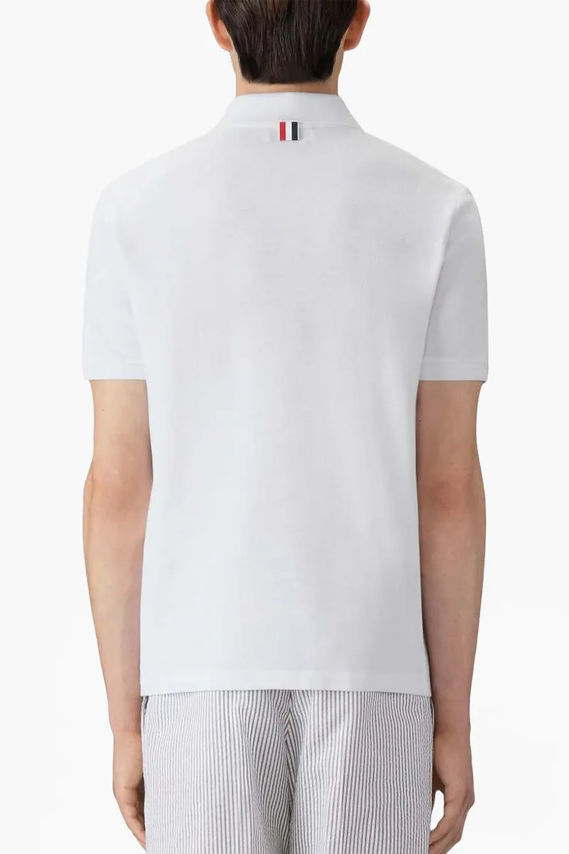 THOM BROWNE Men 4-Bar Classic Pique Polo Shirt in White Cotton 2