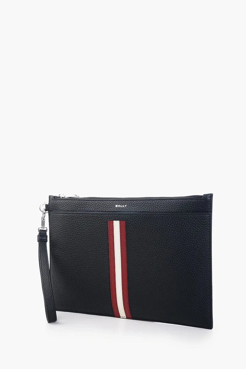 BALLY Ribbon Clutch in Black/White/Red Grained Leather 1