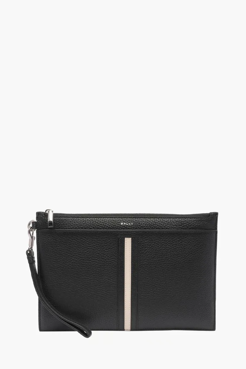 BALLY Ribbon Clutch in Black/White Grained Leather 0