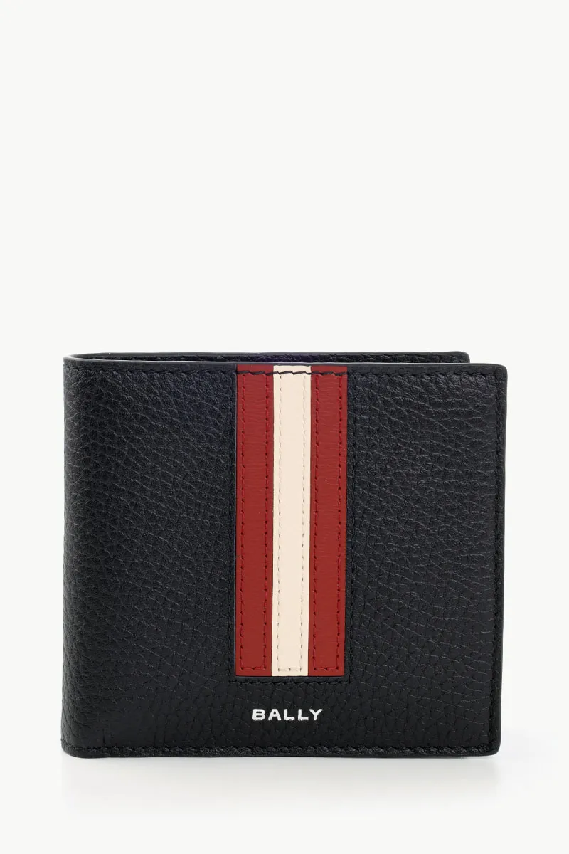 BALLY Men Ribbon Bi-Fold Wallet in Black/Red/White Grained Leather 0