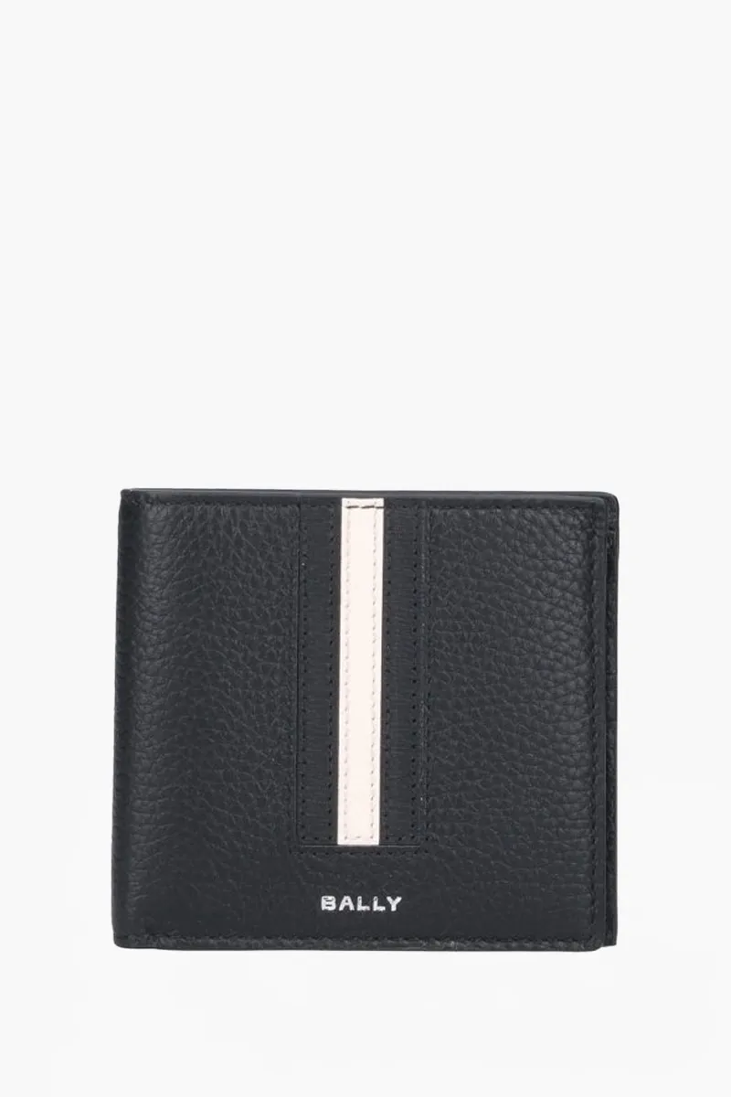 BALLY Men Ribbon Bi-Fold Wallet in Black/White Grained Leather 0