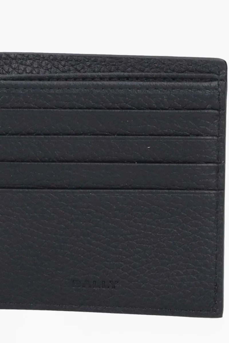 BALLY Men Ribbon Bi-Fold Wallet in Black/White Grained Leather 3