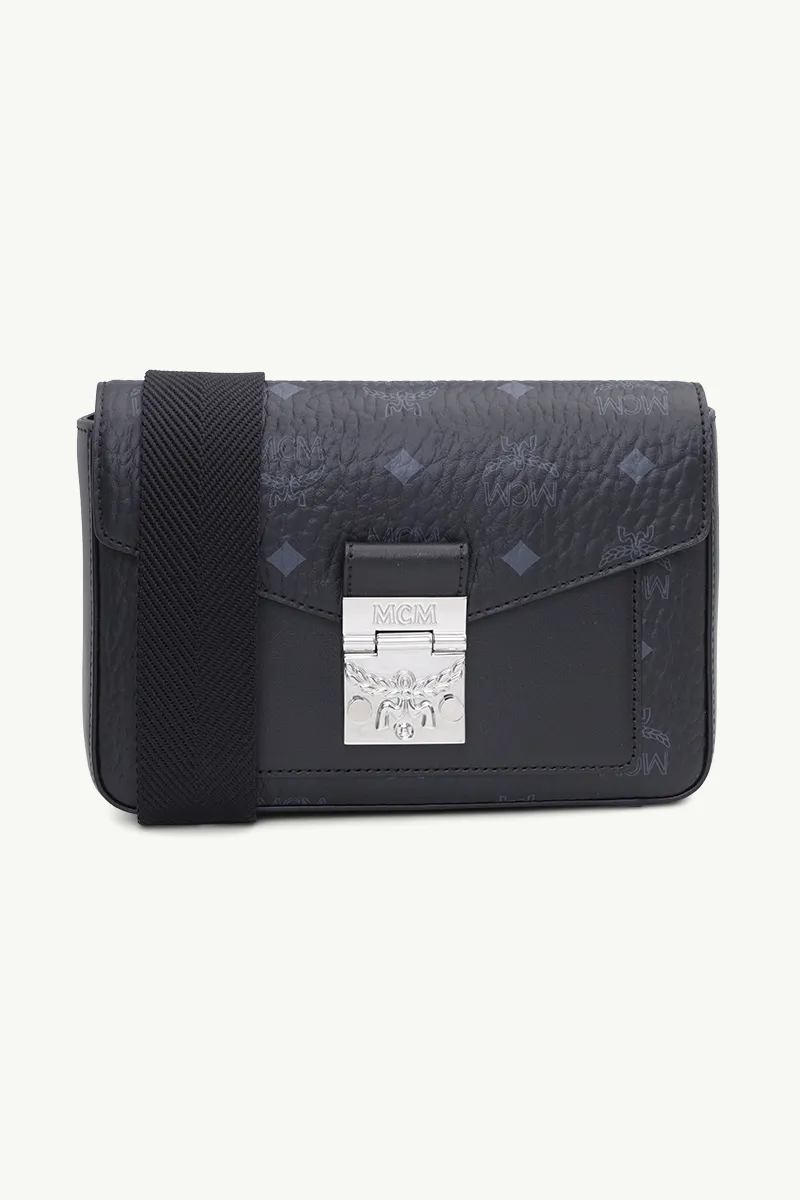 MCM Small Millie Flap Crossbody Bag in Black with Flat Front Pocket 0