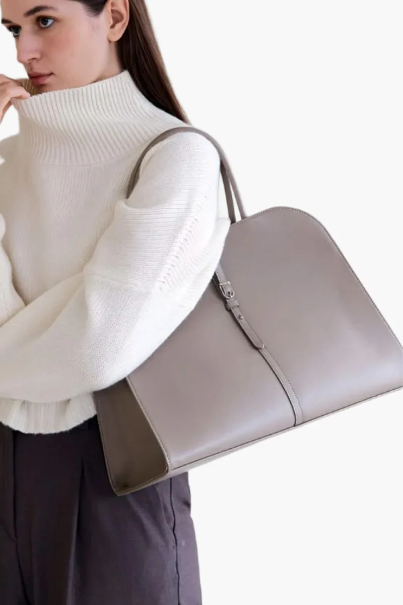 MONOROW Large Blanc Tote Bag in Etoupe Recycled Leather 3