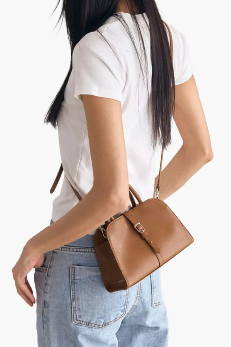 MONOROW Mini Blanc Top Handle Shoulder Bag in Camel Recycled Leather 3