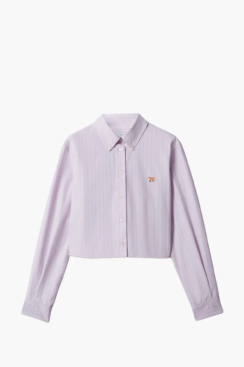 MAISON KITSUNE Women Baby Fox Cropped Poplin Shirt in Light Pink Cotton with Gradient Stripes 0
