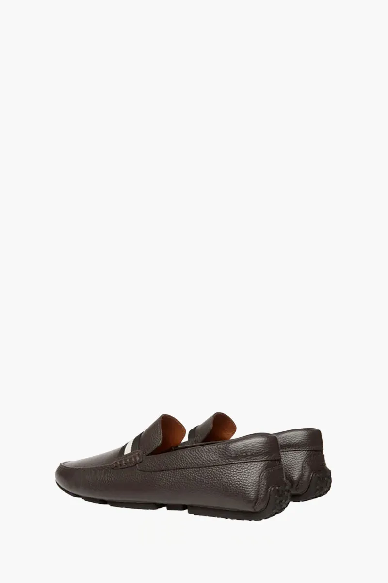 BALLY Men Perthy Pilot Driver Loafers in Brown/Black/White Grained Bovine Leather with Ribbon 1