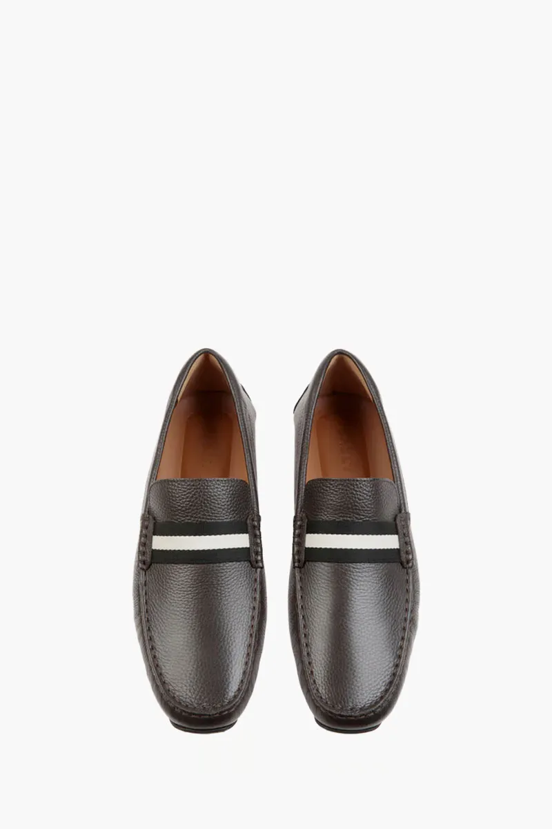 BALLY Men Perthy Pilot Driver Loafers in Brown/Black/White Grained Bovine Leather with Ribbon 3