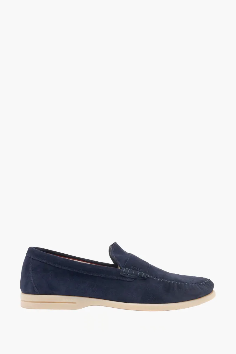 Bally Men Switz Moccasin Loafers in Blue Calf Suede 0