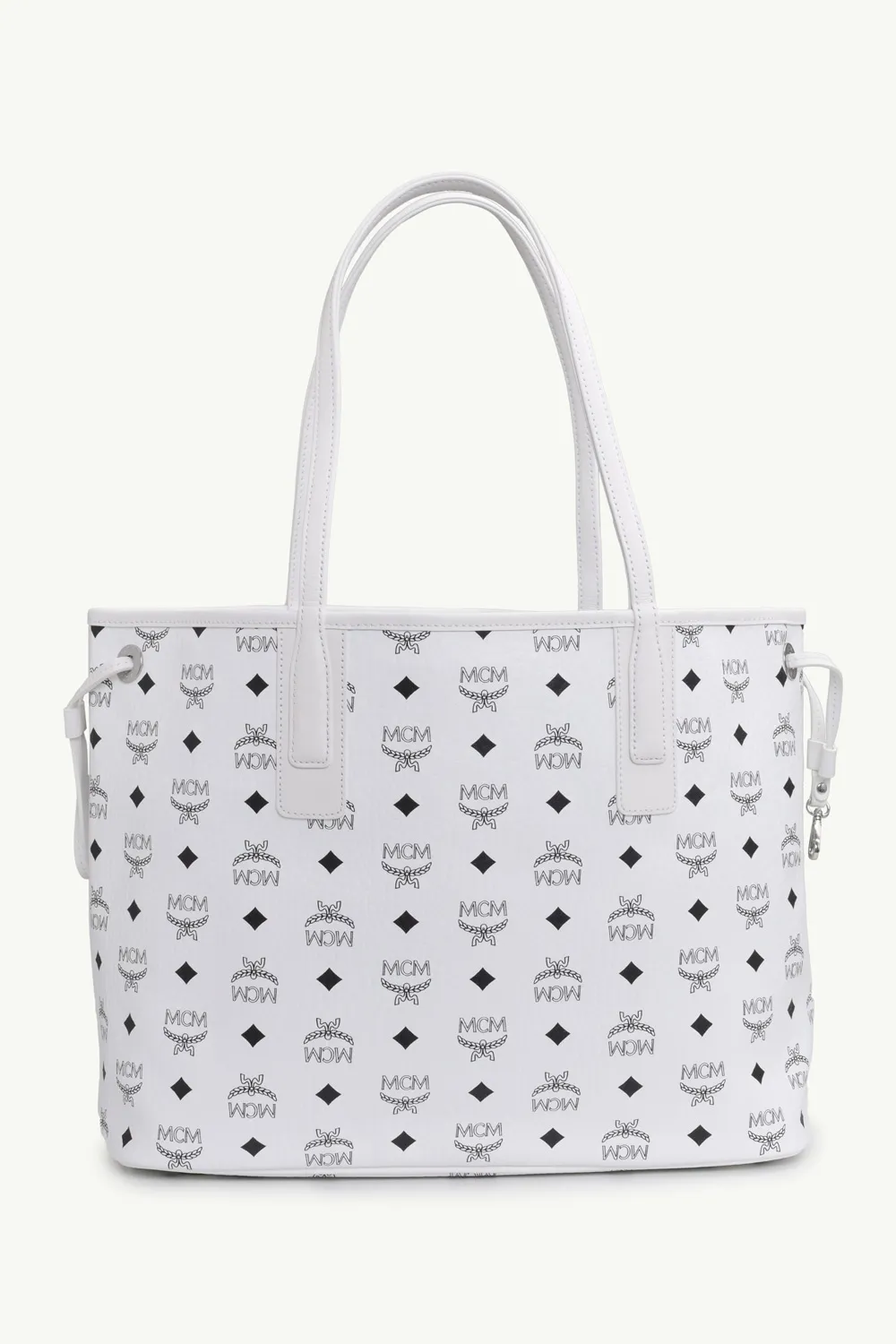 MCM Medium Liz Reversible Shopper Tote Bag in White Visetos with Removable Zip Pouch 1