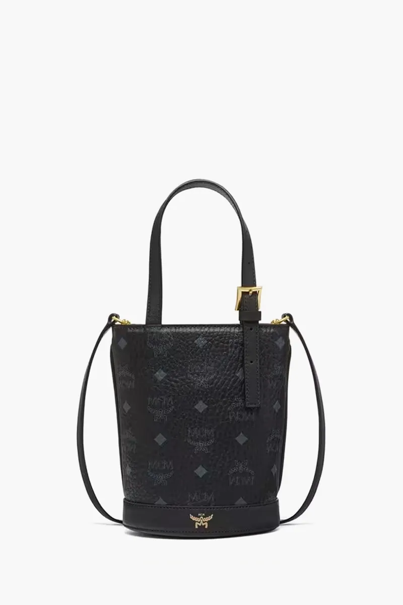 MCM Mini Aren Bucket Tote Bag in Black with Shoulder Strap 0