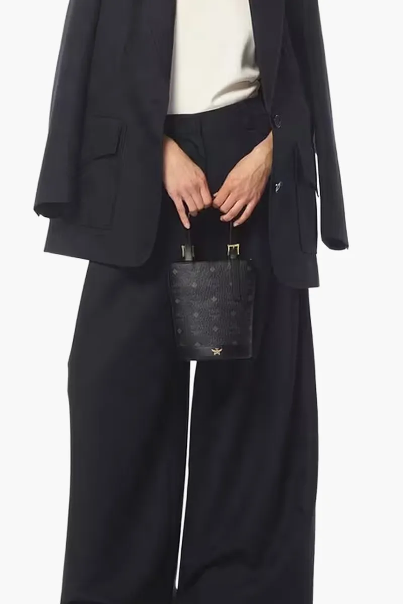 MCM Mini Aren Bucket Tote Bag in Black with Shoulder Strap 3