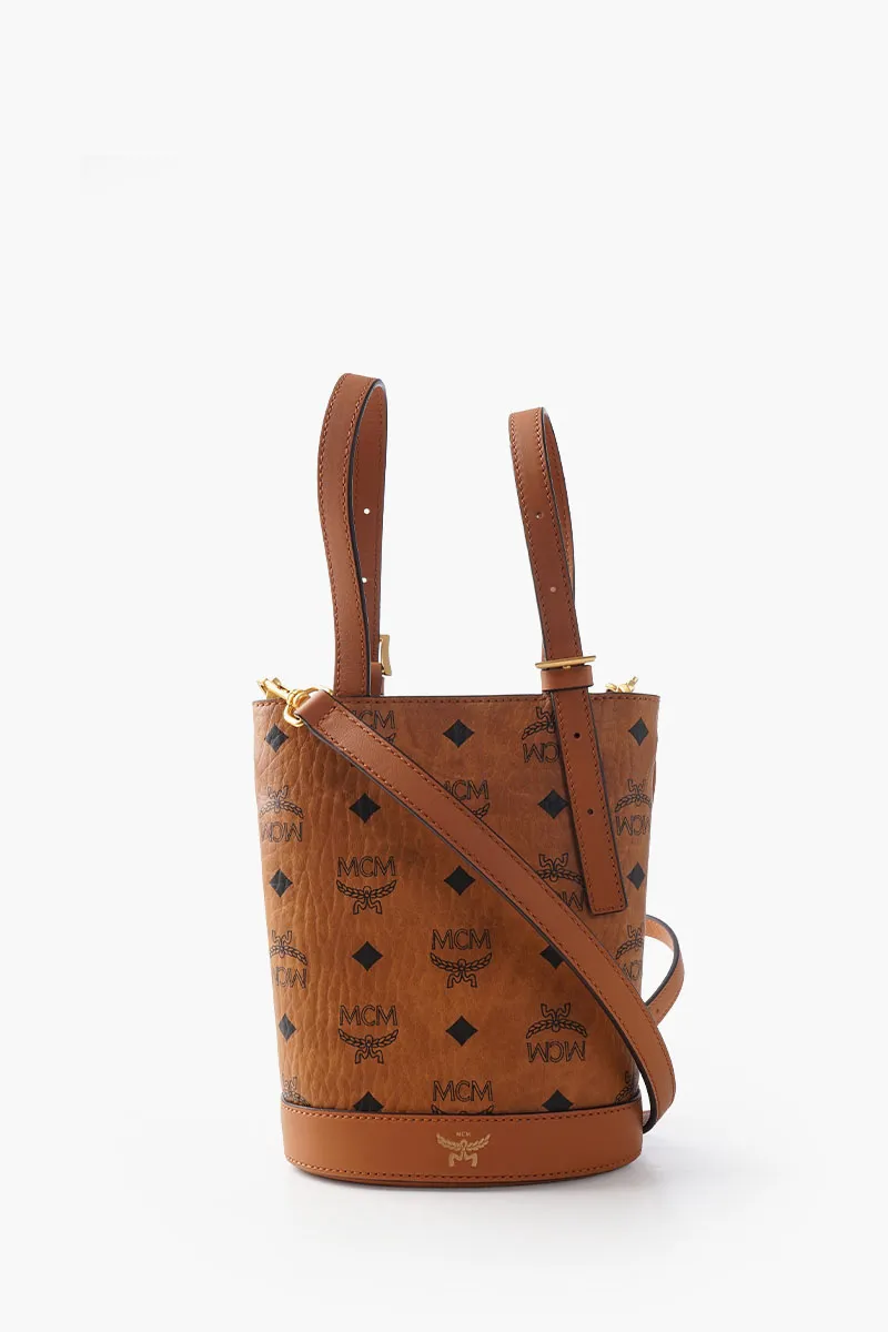 MCM Mini Aren Bucket Tote Bag in Cognac with Shoulder Strap 0