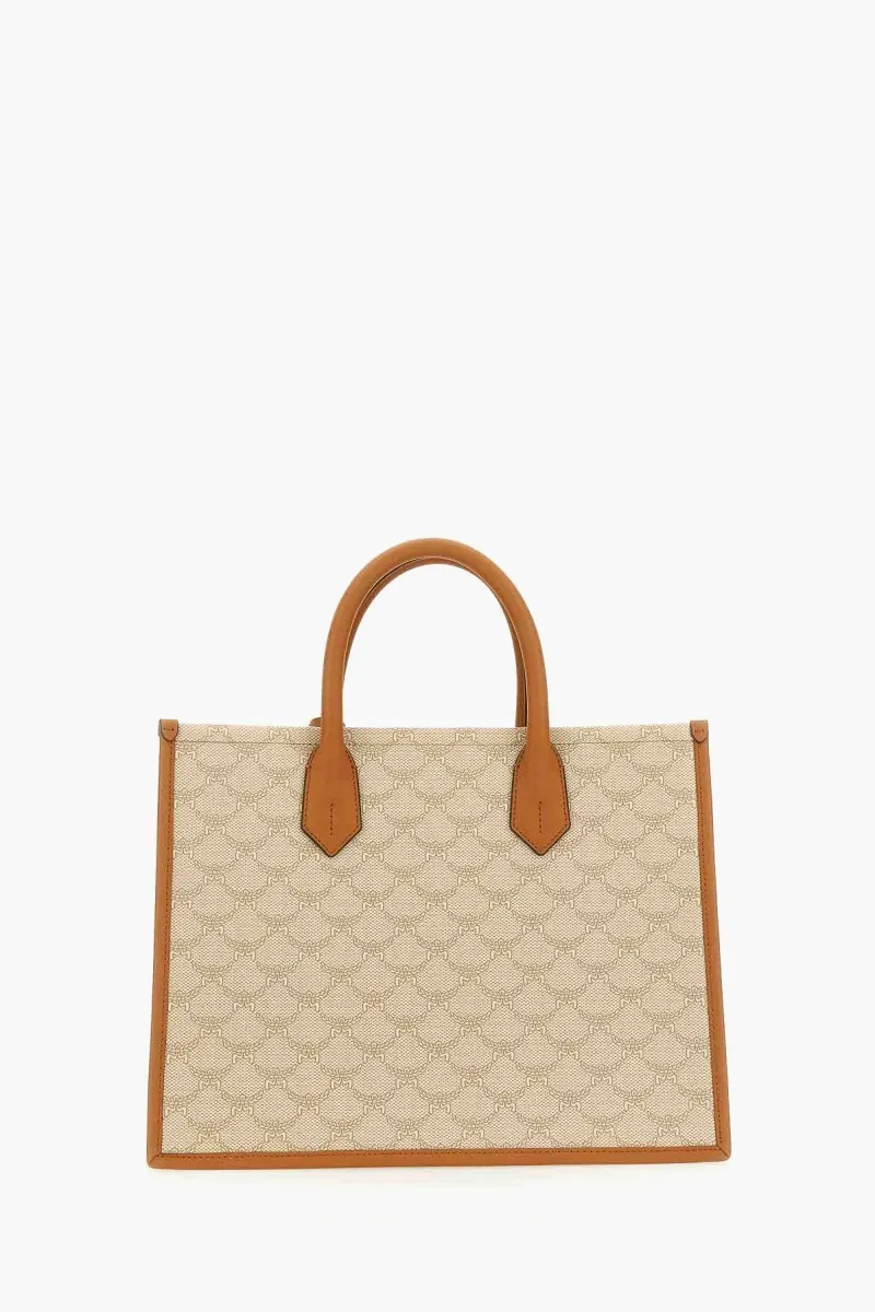MCM Medium Himmel Tote Bag in Beige Printed Canvas with Shoulder Strap 1