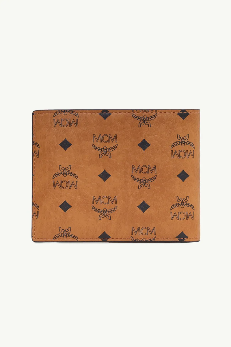 MCM Small Original Bifold Wallet in Cognac Visetos Leather with Card Holder 1