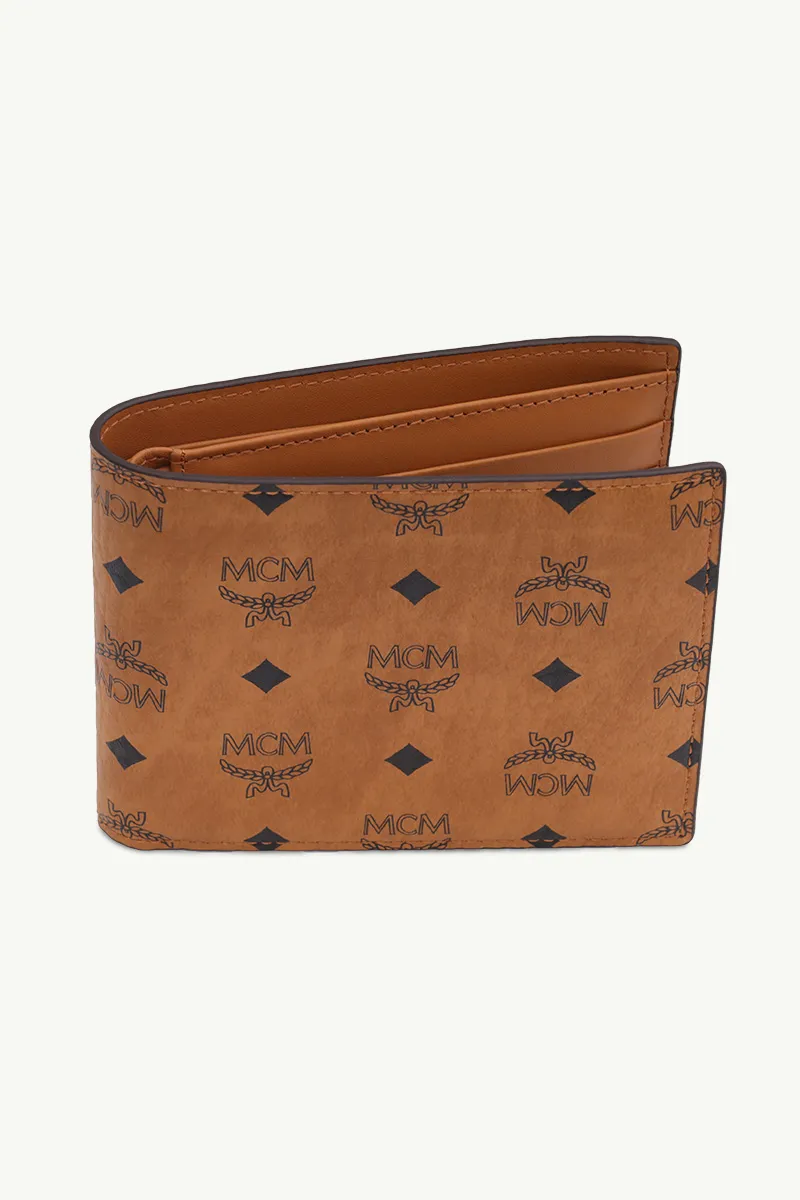 MCM Small Original Bifold Wallet in Cognac Visetos Leather with Card Holder 2
