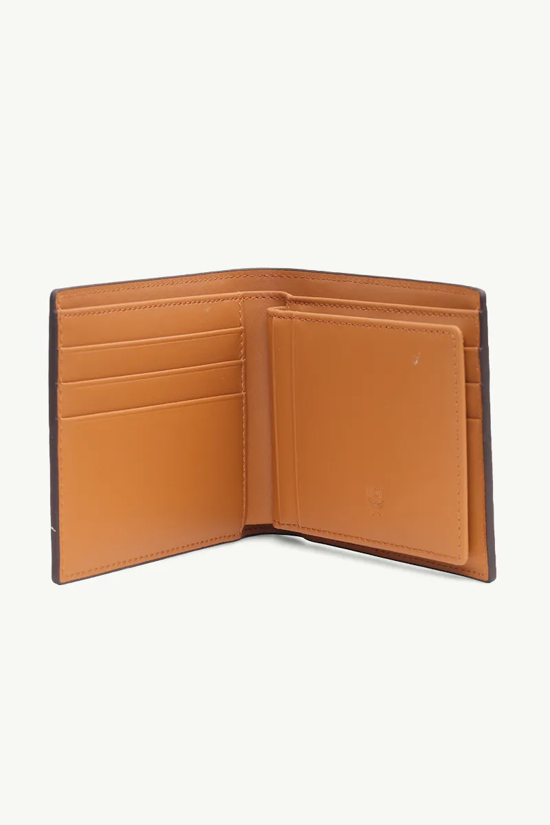 MCM Small Original Bifold Wallet in Cognac Visetos Leather with Card Holder 3