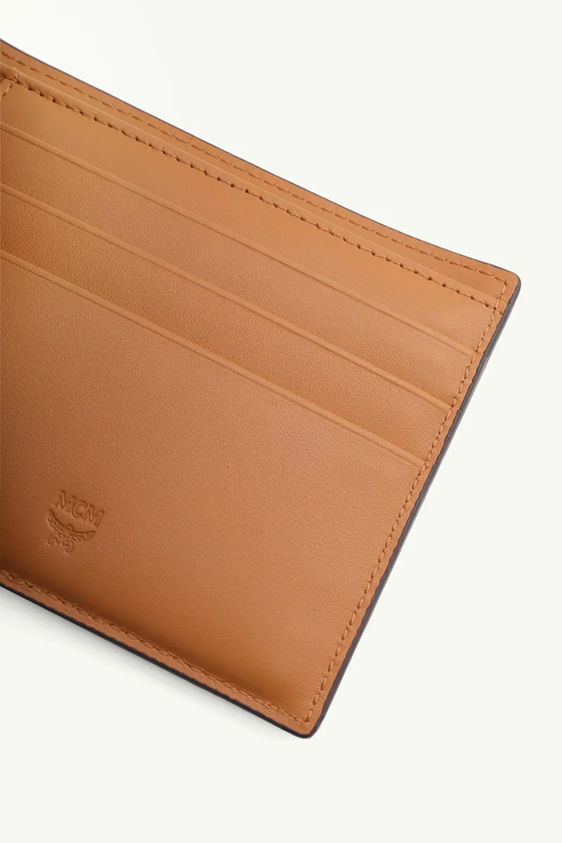 MCM Small Original Bifold Wallet in Cognac Visetos Leather with Card Holder 4