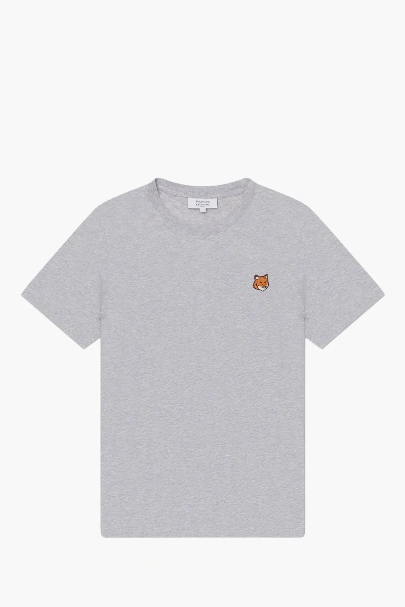 MAISON KITSUNE Men Fox Head Regular T-Shirt in Light Grey Melange Cotton 0