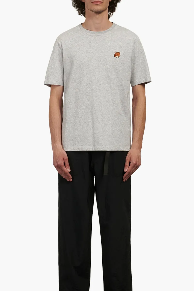 MAISON KITSUNE Men Fox Head Regular T-Shirt in Light Grey Melange Cotton 1