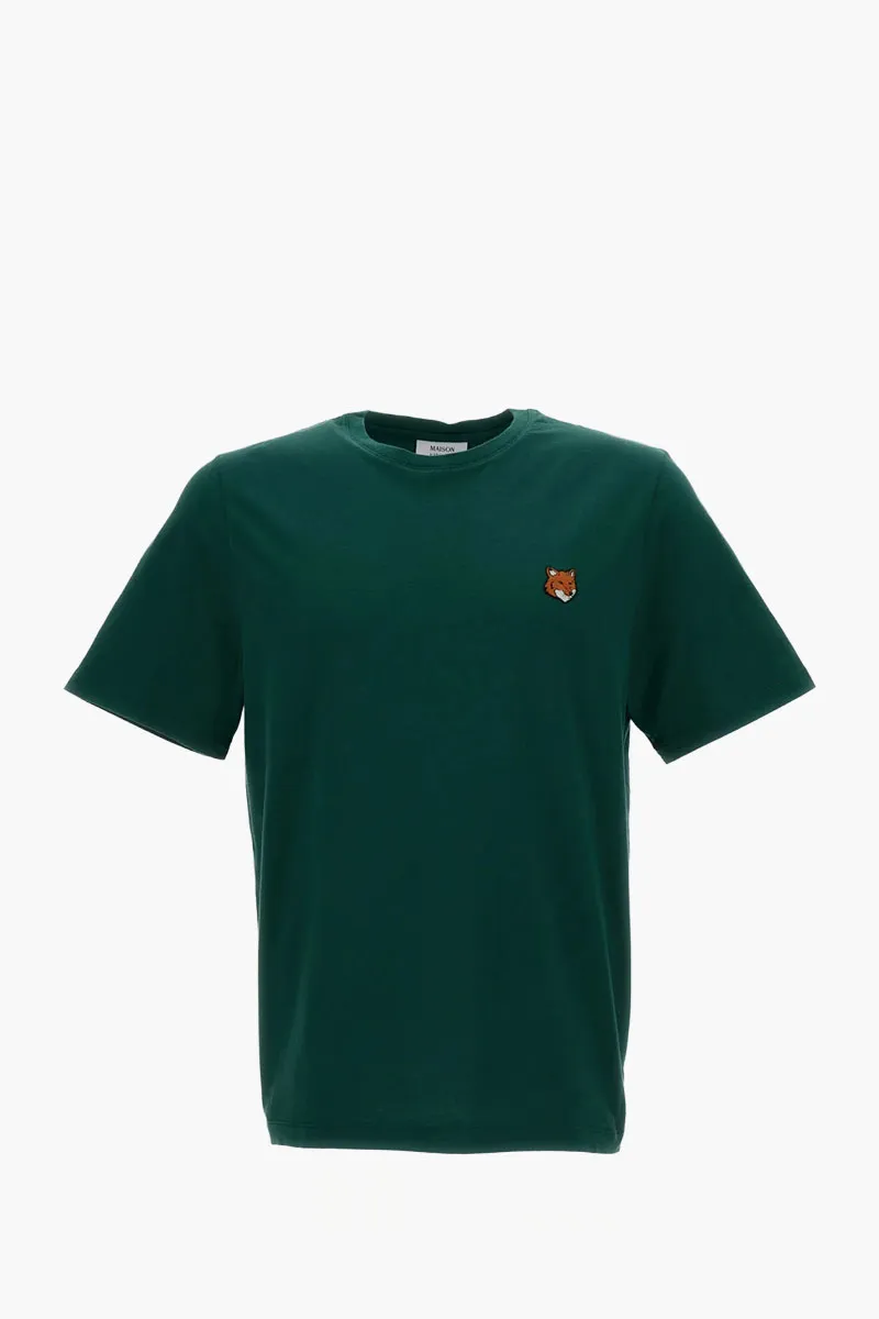MAISON KITSUNE Men Fox Head Regular T-Shirt in Bottle Green Cotton 0
