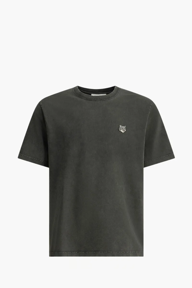 MAISON KITSUNE Men Fox Head Comfort T-Shirt in Black Faded Cotton Jersey 0