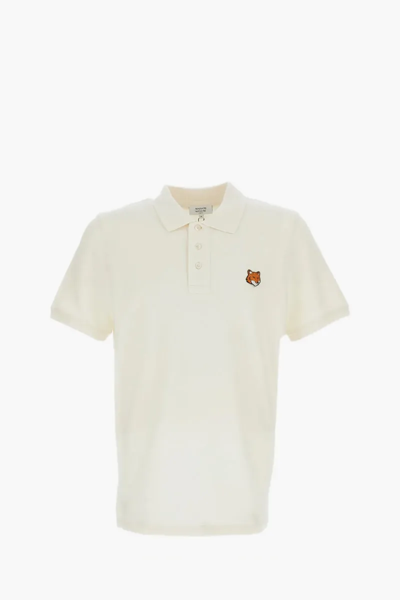 MAISON KITSUNE Men Fox Head Regular Polo Shirt in Noble Beige Cotton 0