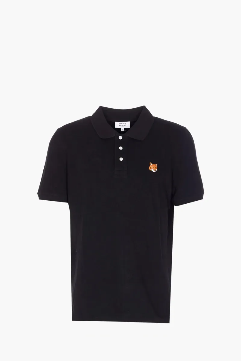 MAISON KITSUNE Men Fox Head Regular Polo Shirt in Black Cotton 0