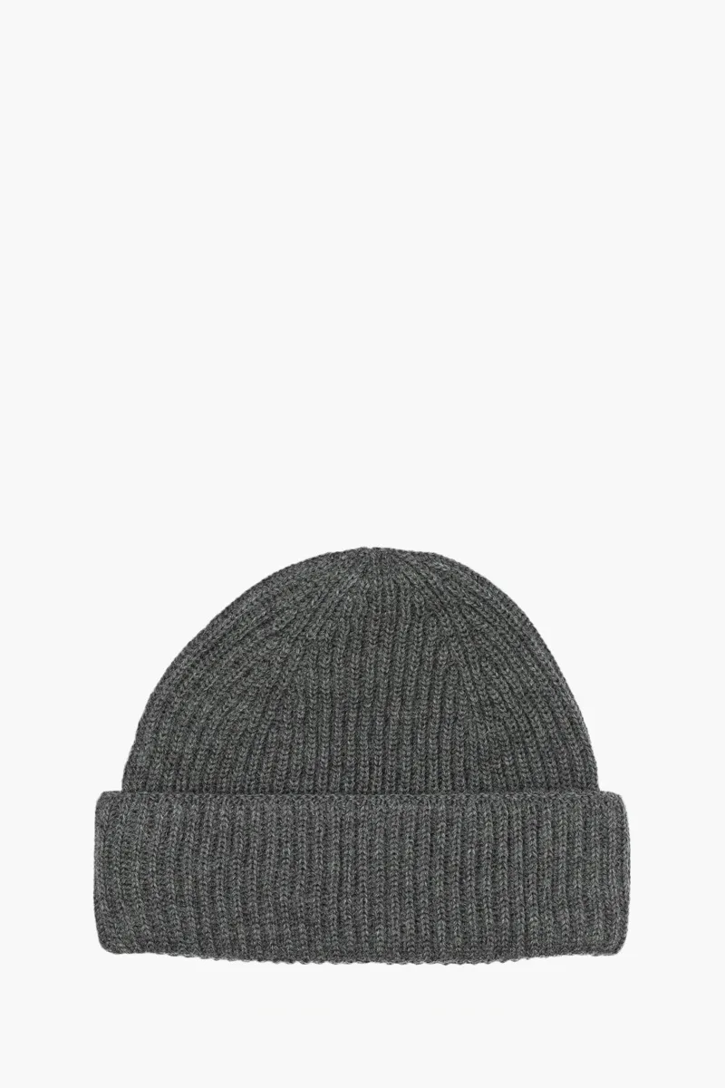 MAISON KITSUNE Fox Head Beanie in Dark Grey Melange Wool 1