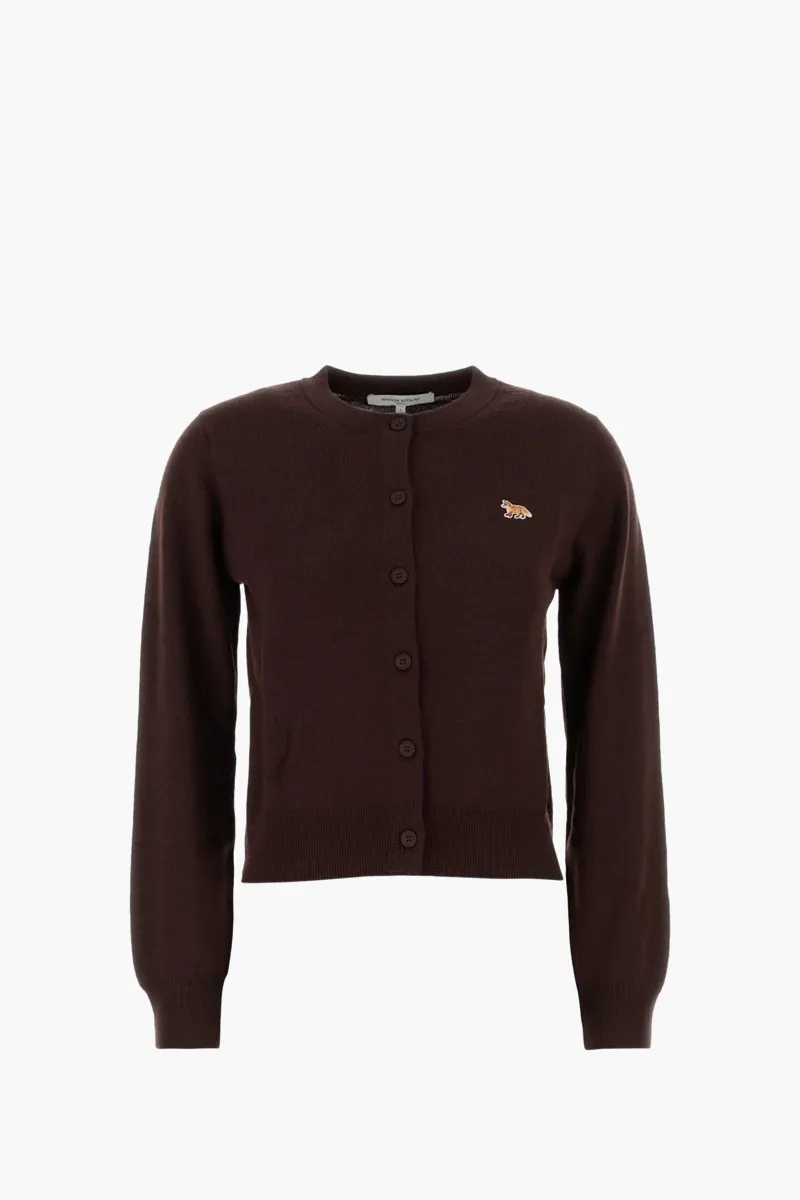MAISON KITSUNE Women Baby Fox Patch Cardigan in Dark Wood Wool 0