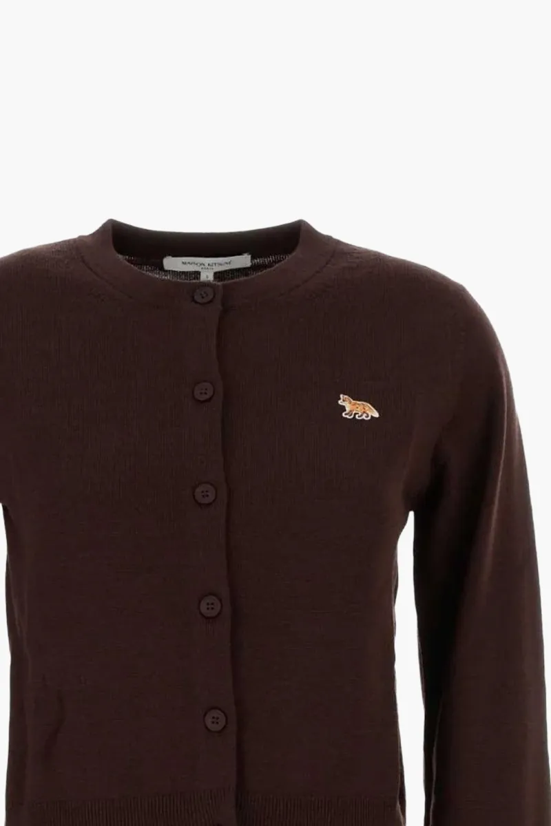 MAISON KITSUNE Women Baby Fox Patch Cardigan in Dark Wood Wool 2