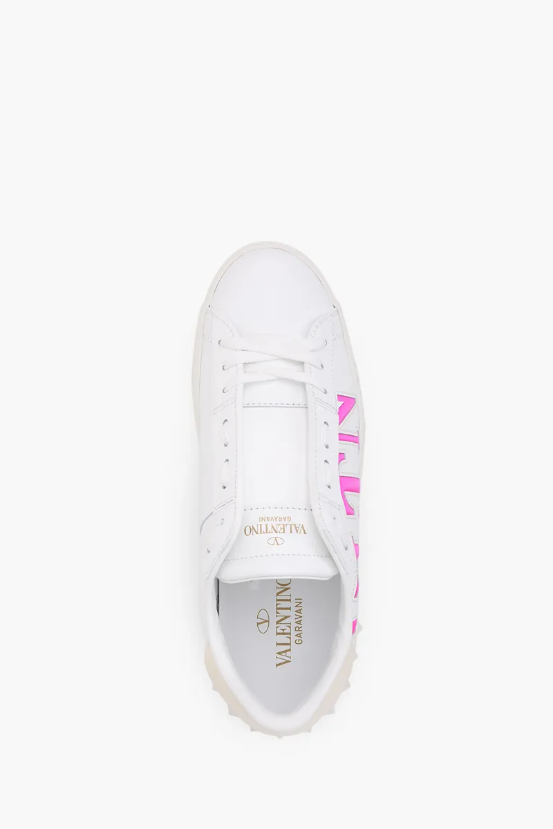 VALENTINO Women VLTN Open Sneakers in White/Neon Pink 3