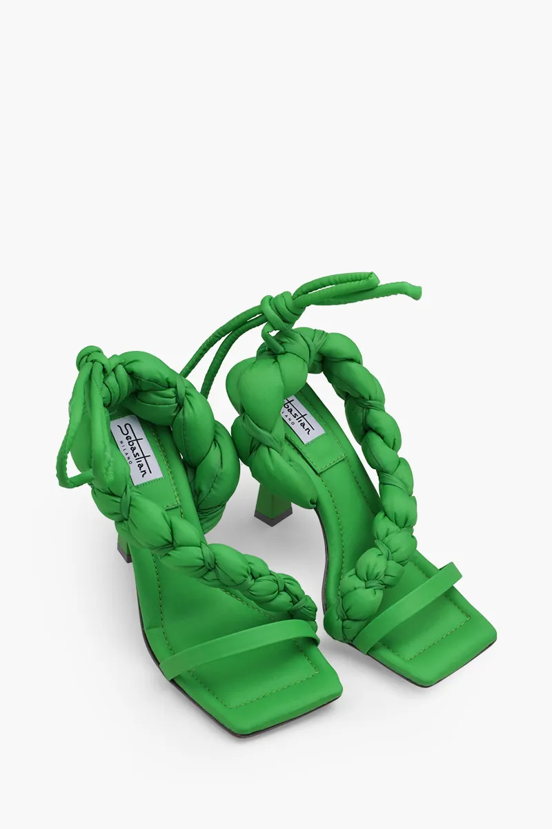 SEBASTIAN MILANO Women Untangled Ankle Strap Sandals 95mm in Green Nylon 1