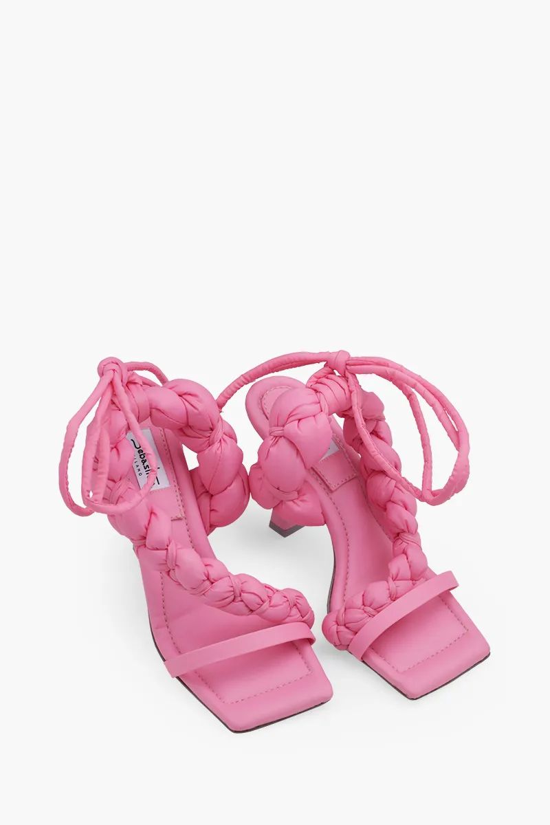 SEBASTIAN MILANO Women Untangled Ankle Strap Sandals 95mm in Pink Nylon 1