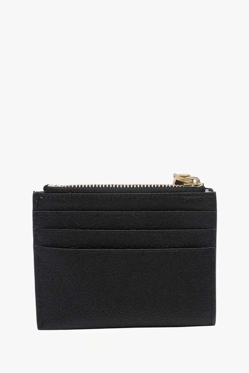 THOM BROWNE Zip Top RWB Stripe Card Holder in Black Soft Pebble Grain Leather 1