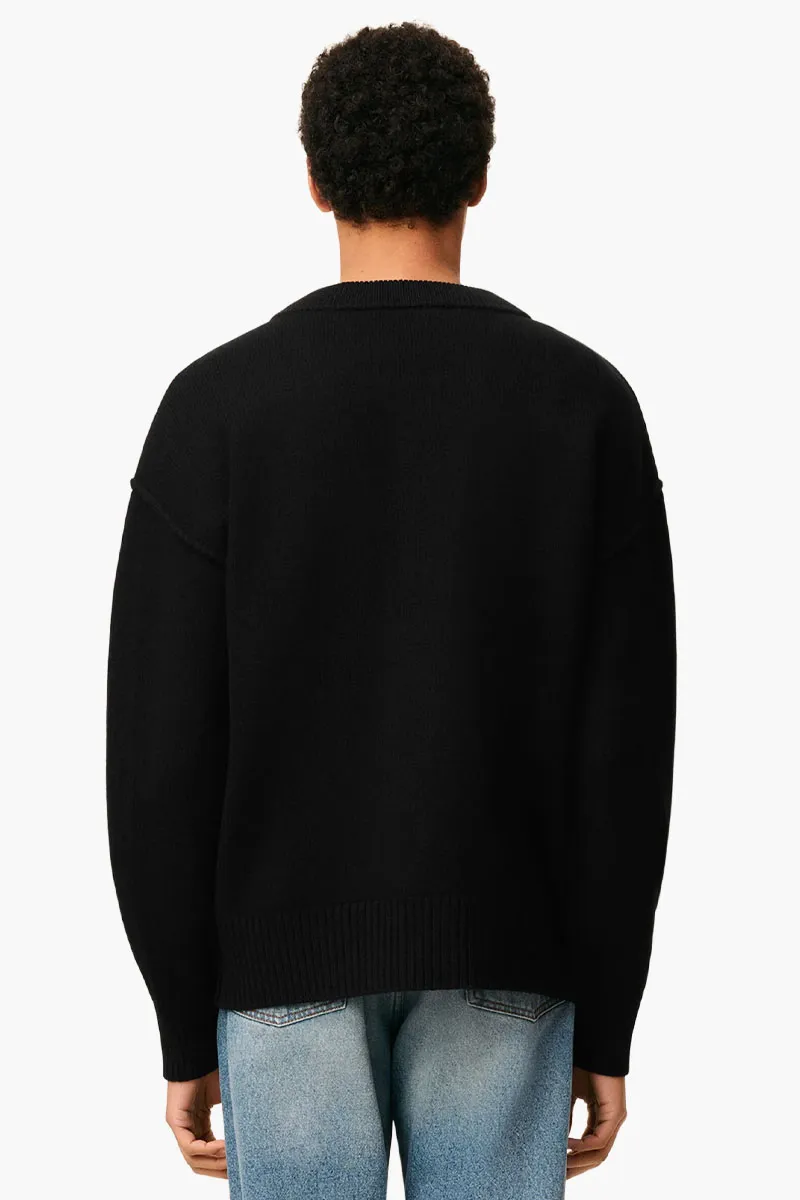 AMI De Coeur Cardigan in Black/Red Felted Merino Wool Knit 2