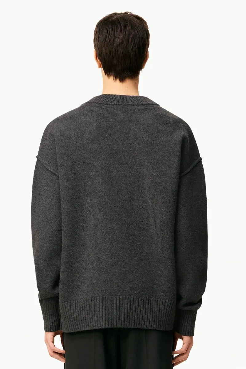 AMI De Coeur Cardigan in Grey/Red Felted Merino Wool Knit 2
