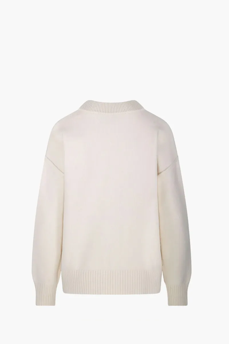 AMI De Coeur Cardigan in Ecru/Black Felted Merino Wool Knit 1