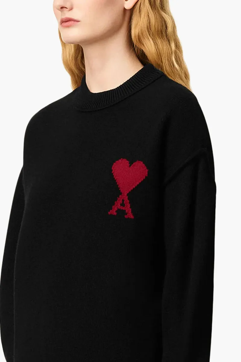 AMI Unisex De Coeur Sweater in Black/Red Wool 3