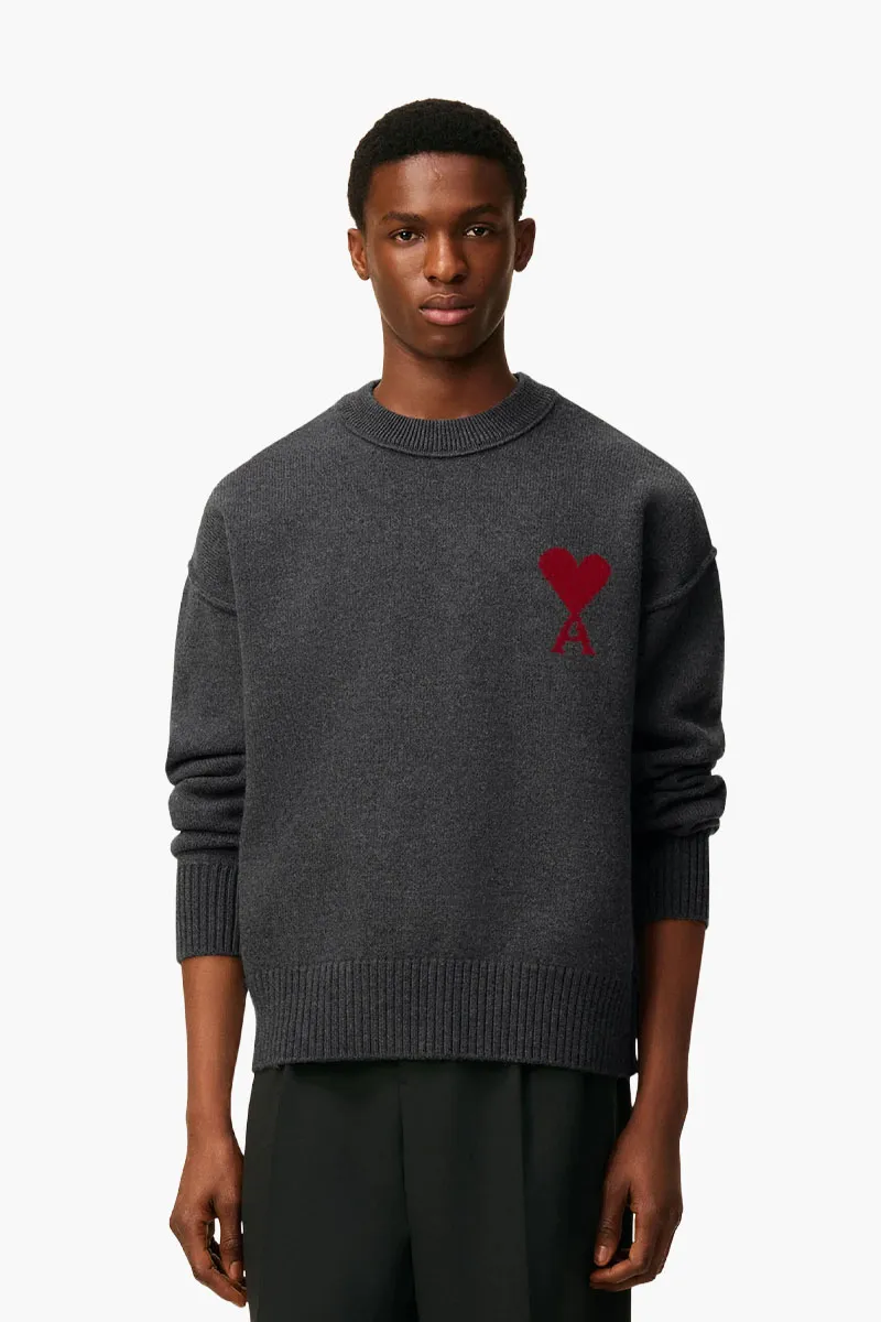 AMI Unisex De Coeur Sweater in Grey Wool 1