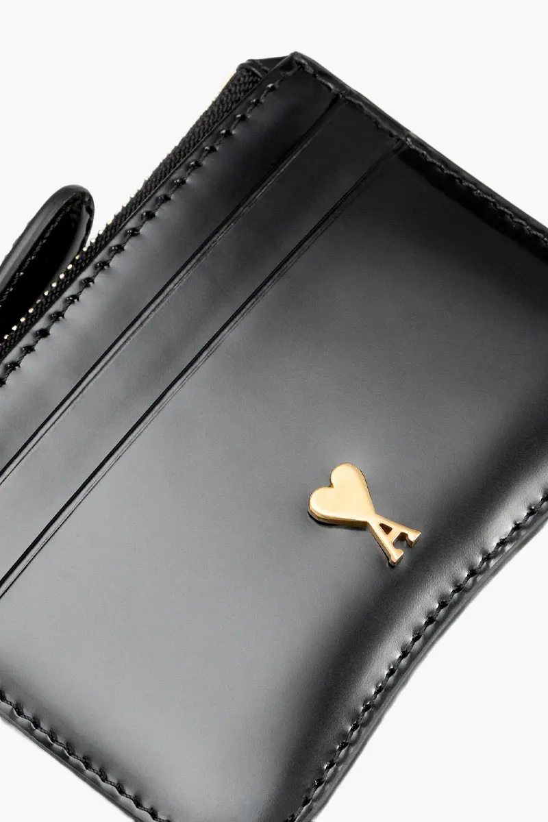 AMI Ami Paris Zip-Up Card Holder in Black Smooth Calfskin GHW 2