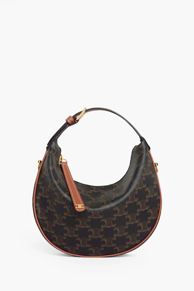 CELINE Teen Triomphe Canvas Lulu Shoulder Bag in Tan Calfskin