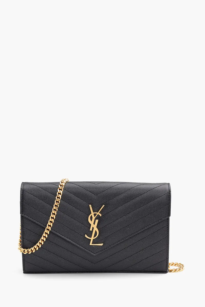 SAINT LAURENT Wallet on Chain 22.5cm in Black Caviar Leather GHW